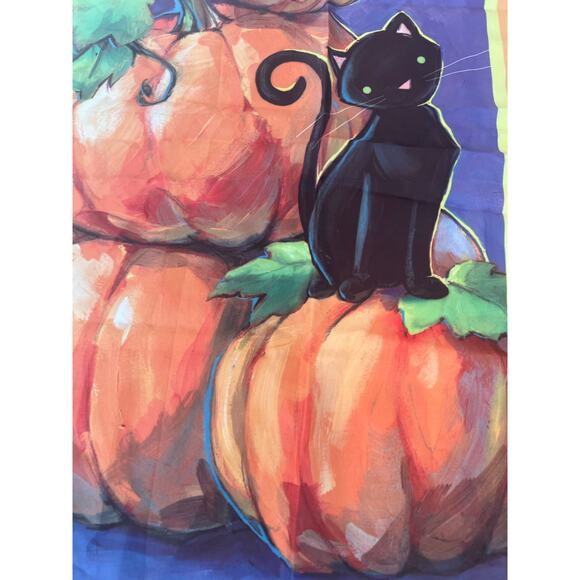 Vintage Outdoor Porch Flag Happy Halloween Pumpkin & Black Cat Jack-O-Lantern JL - Picture 4 of 7